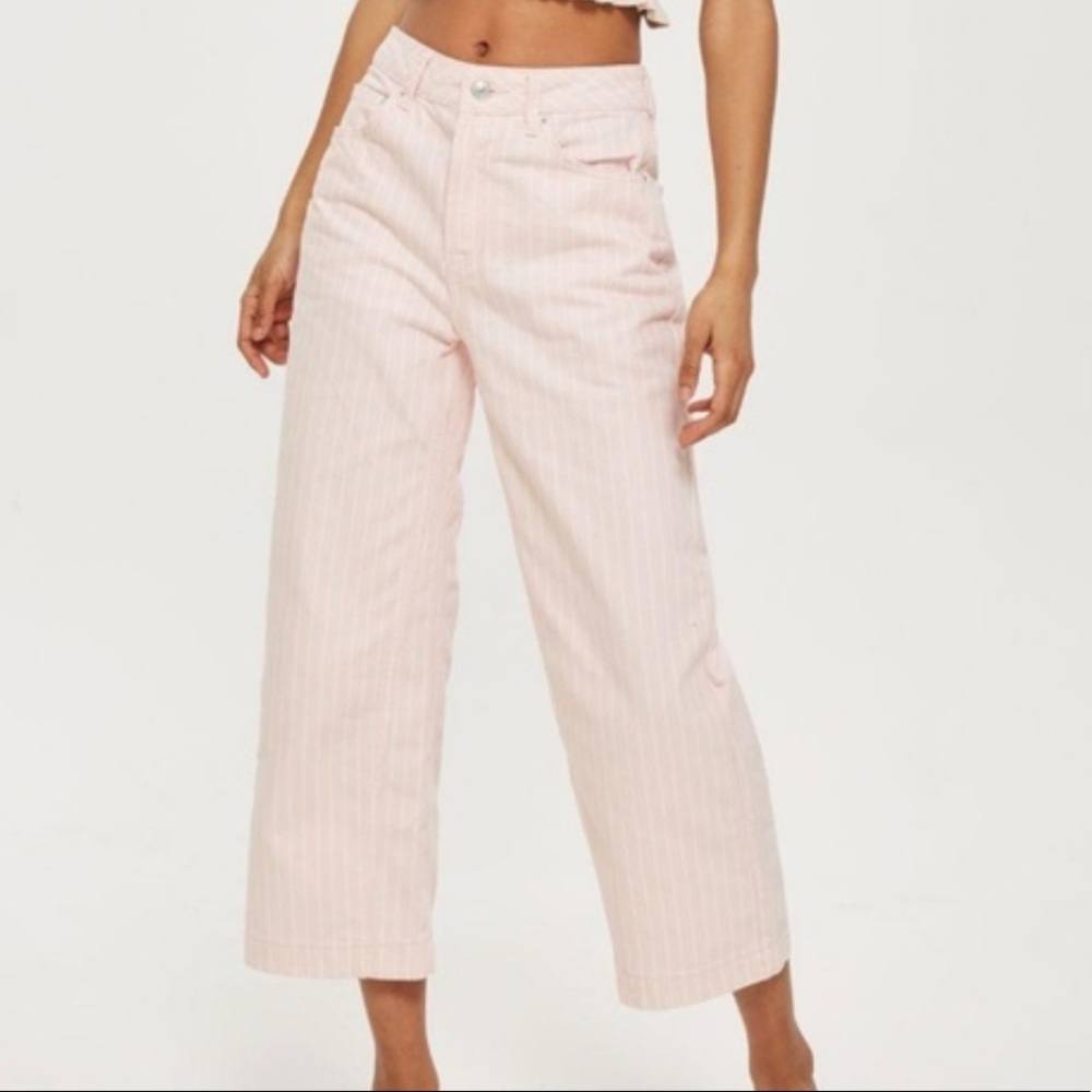 Topshop moto pink stripe wide leg jeans